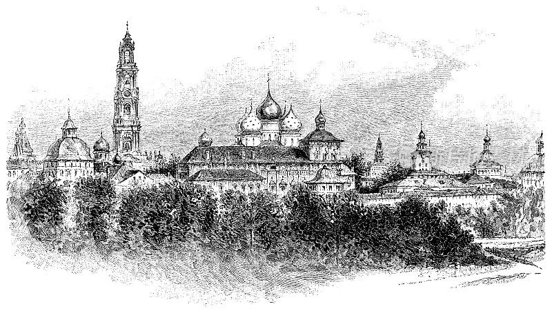 俄罗斯Sergiyev Posad圣Sergius修道院的Trinity Lavra - 19世纪